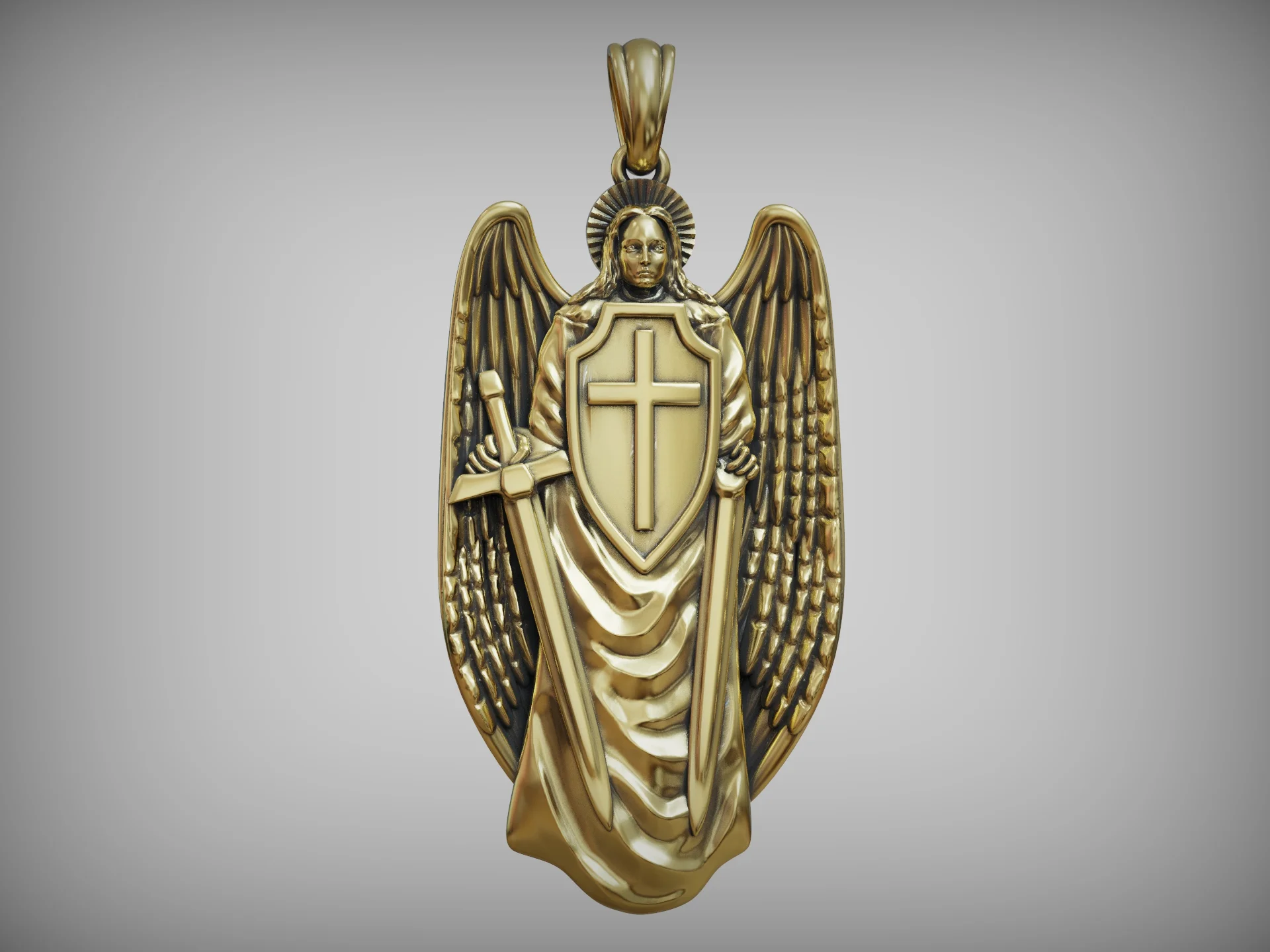 Guardian Angel Pendant with Sword and Shield