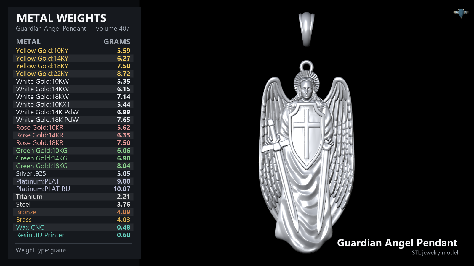 Guardian Angel Pendant with Sword and Shield — view 5