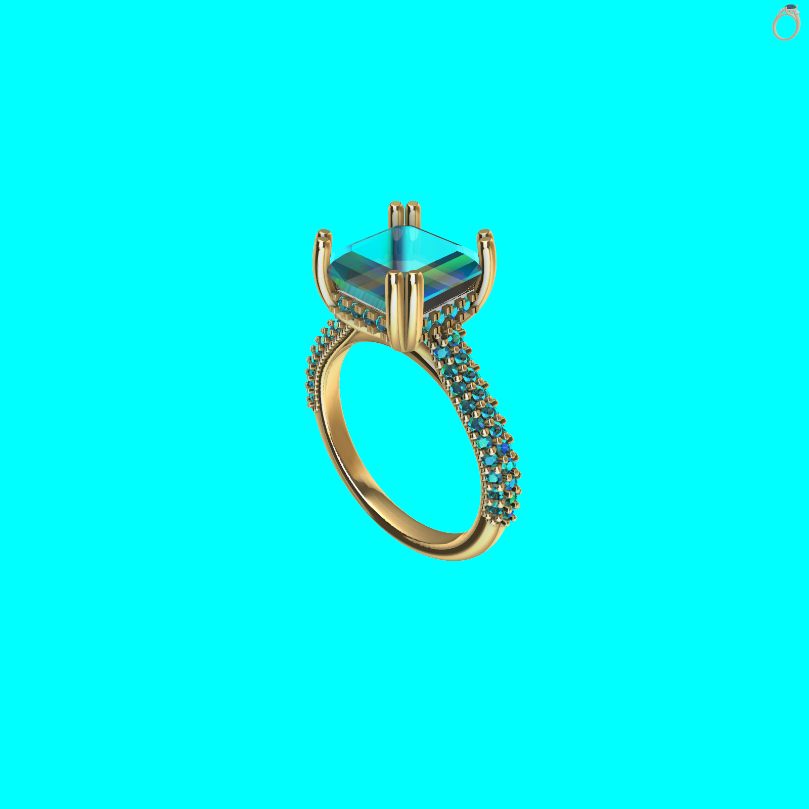 Emerald Square Diamond Pavé-Set Ring — view 8