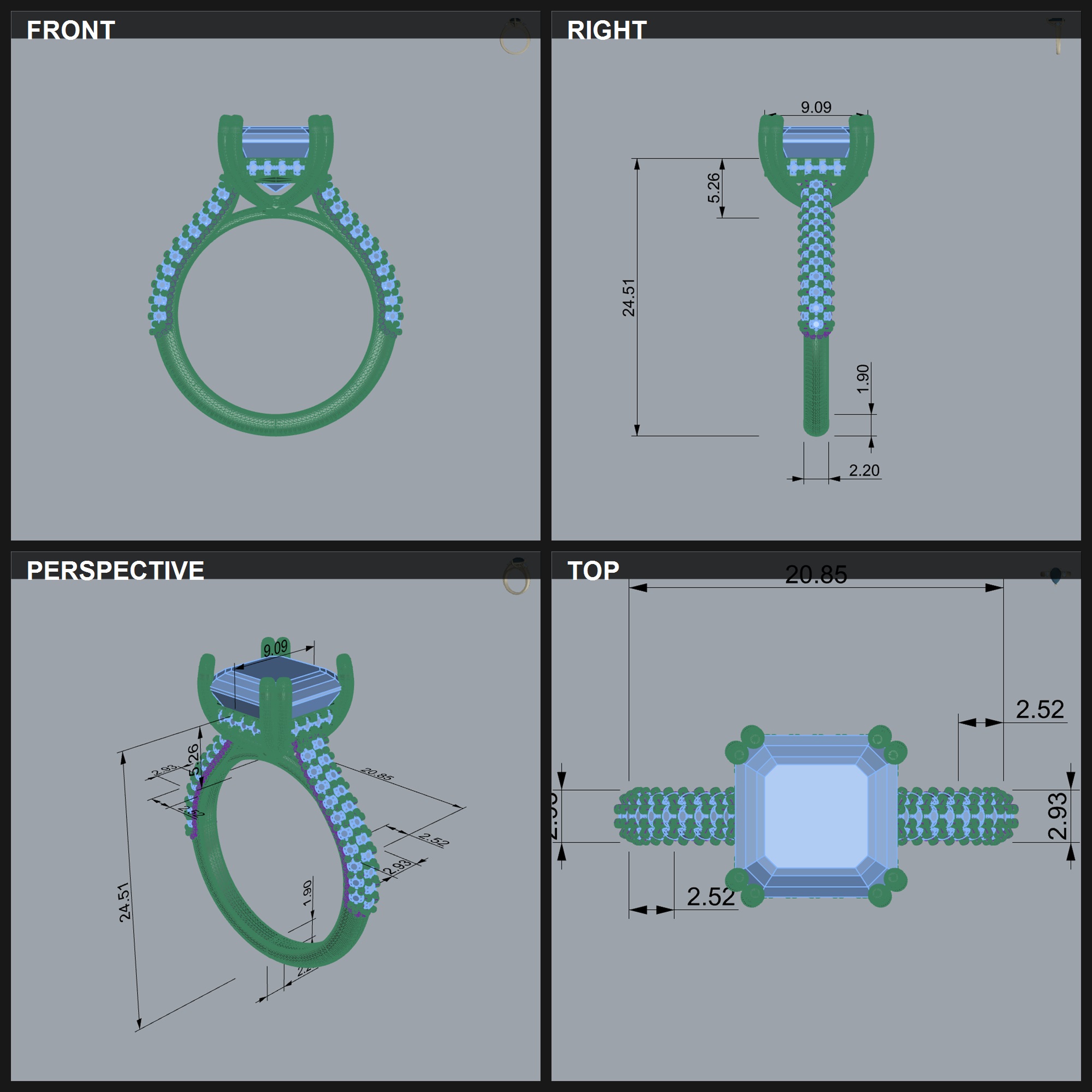 Emerald Square Diamond Pavé-Set Ring — view 2