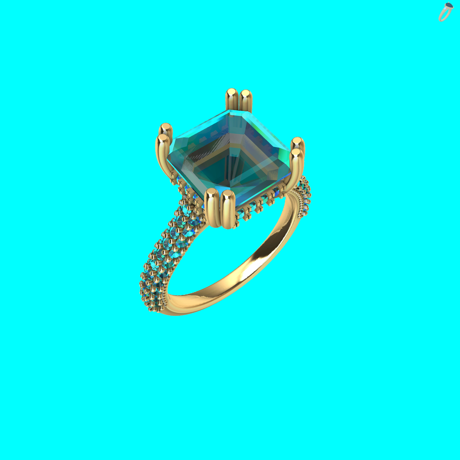 Emerald Square Diamond Pavé-Set Ring