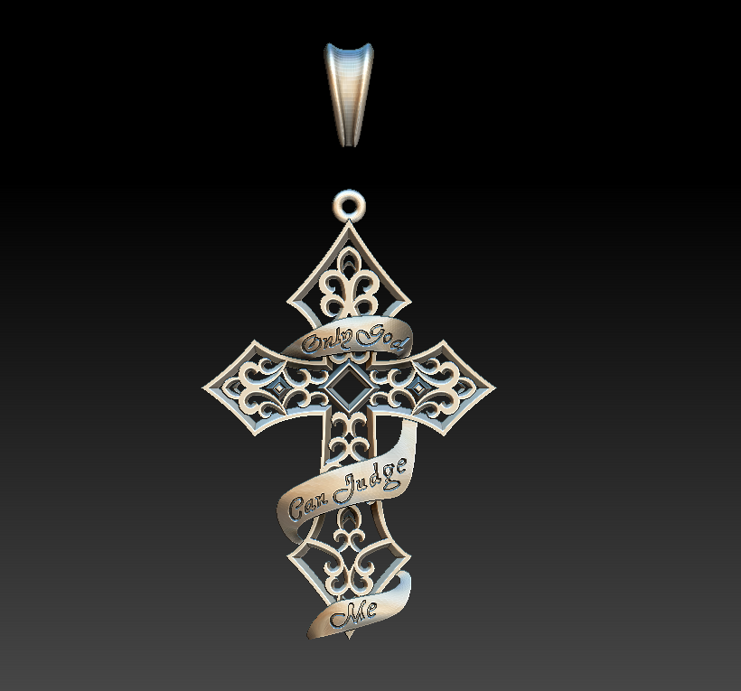 Inscribed Scroll Filigree Cross Pendant — view 8