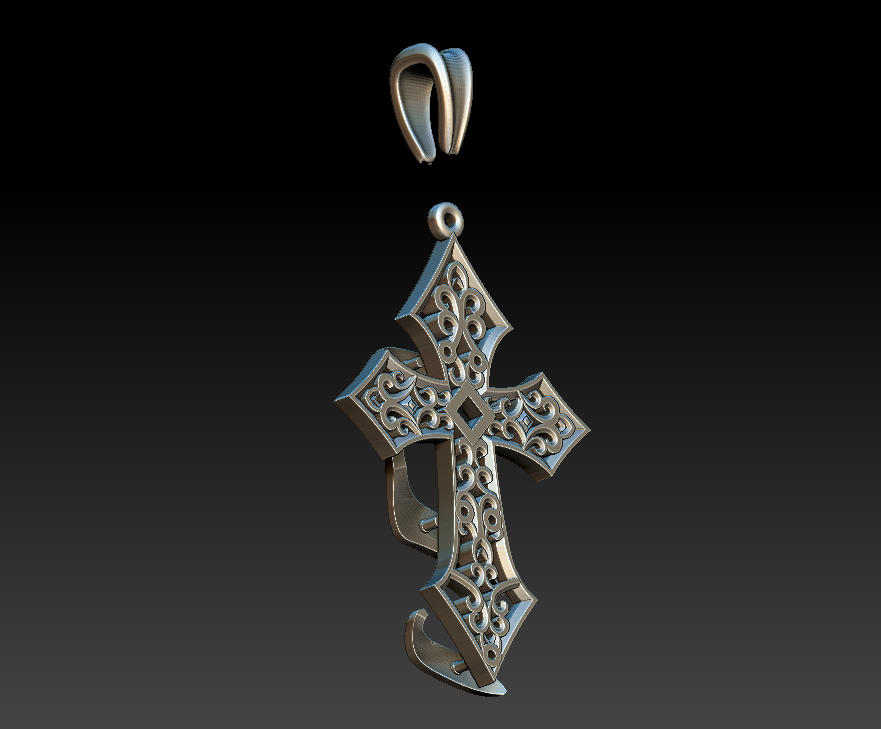Inscribed Scroll Filigree Cross Pendant — view 7