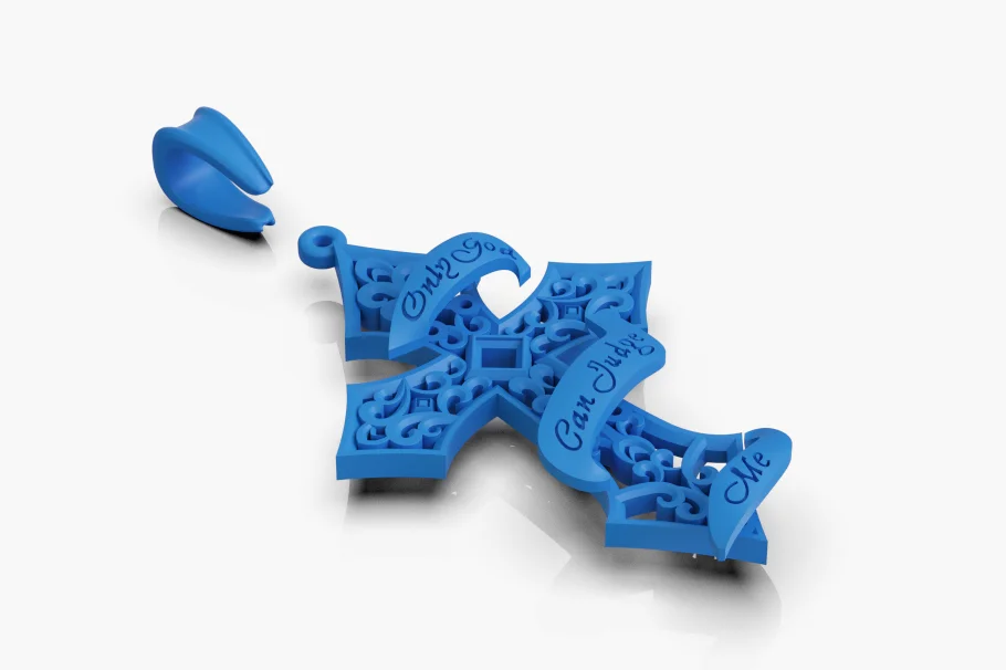 Inscribed Scroll Filigree Cross Pendant — view 3