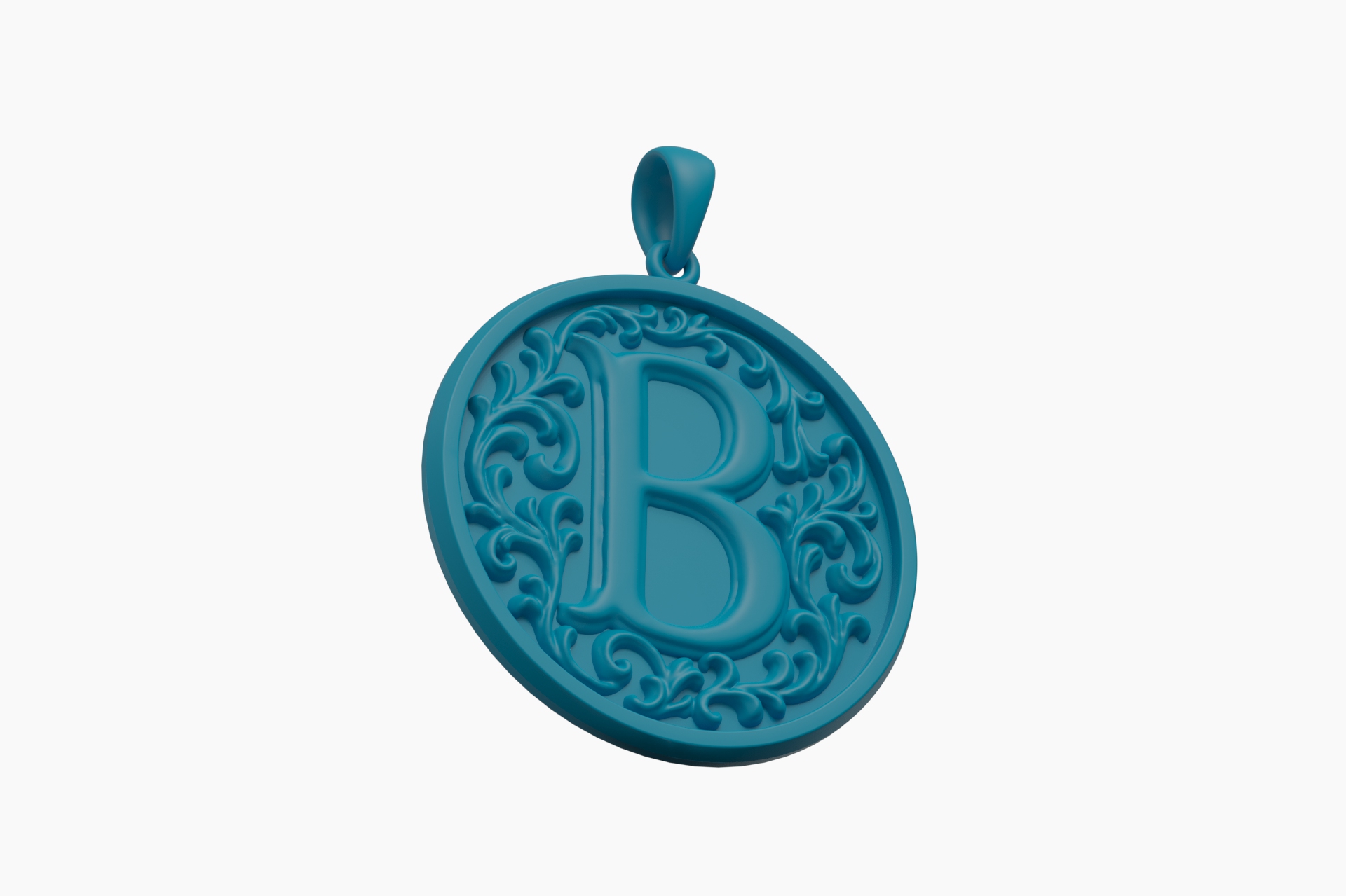 Classic Round Initial B Pendant with Acanthus Scrolls — view 7