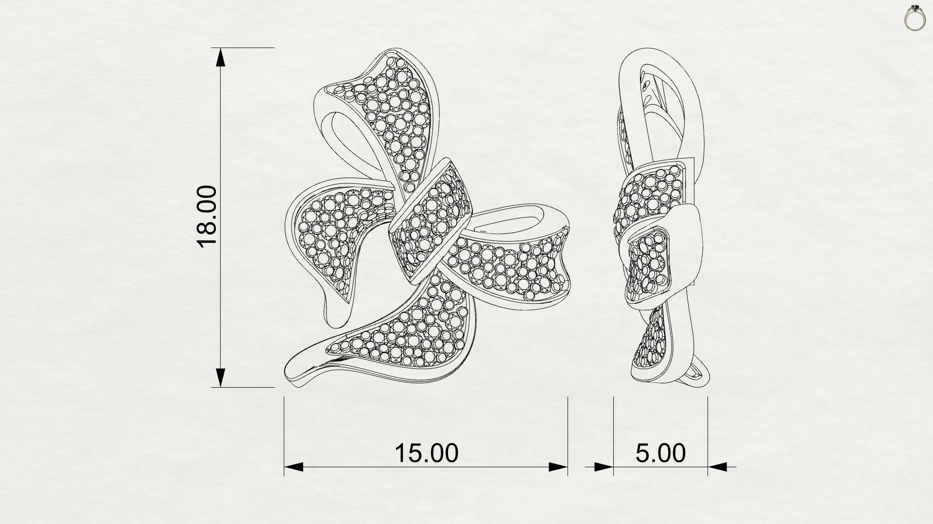 Pavé Bow Pendant 3D Model — view 6
