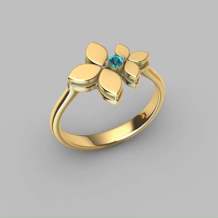 Minimalist Quatrefoil Flower Solitaire Gemstone Ring — view 5