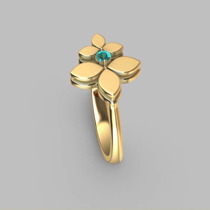 Minimalist Quatrefoil Flower Solitaire Gemstone Ring — view 2