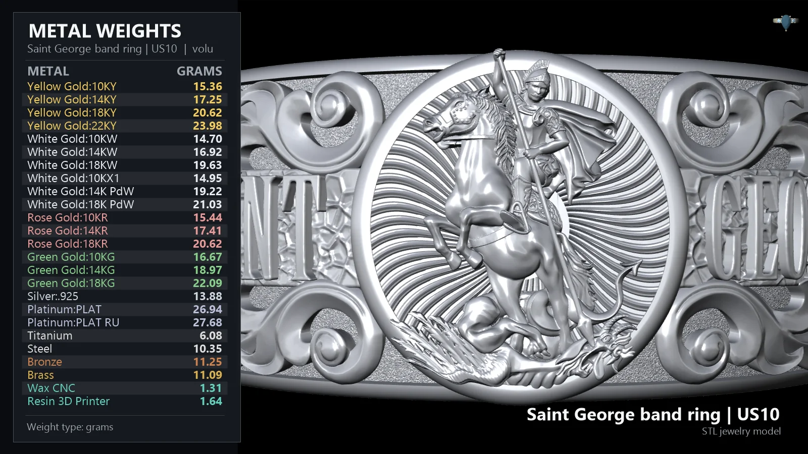 Wide Band Saint George Relief Signet Ring — view 7