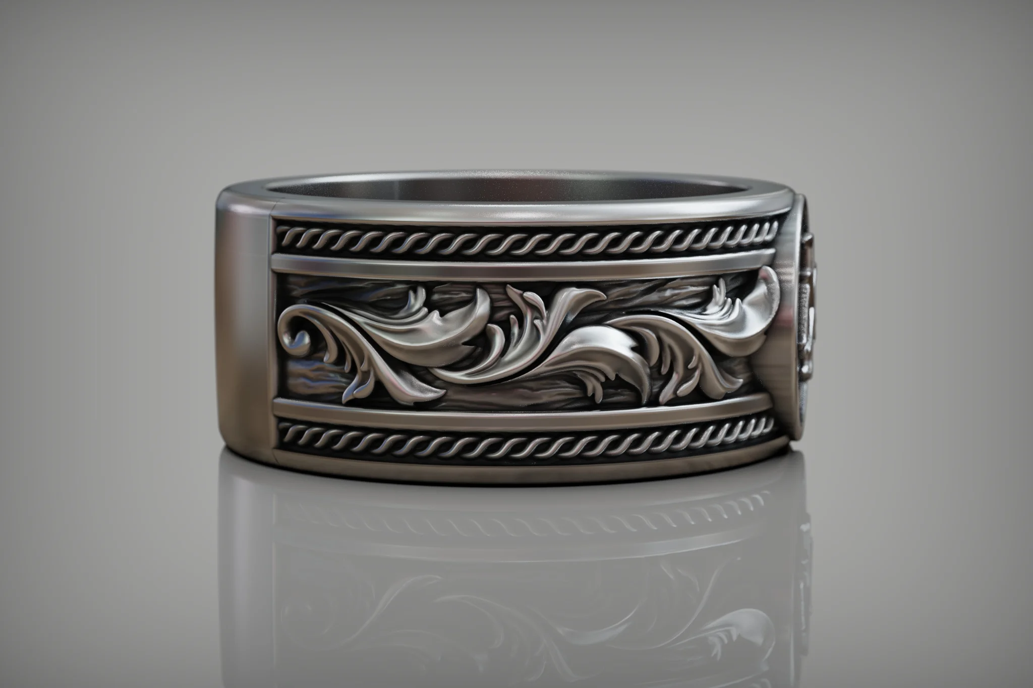 Ornate Chi-Rho Christian Band Ring — view 5