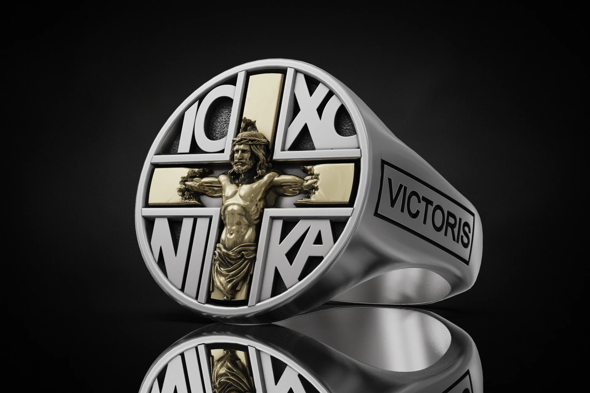 Religious IC XC NIKA Signet Ring — view 6