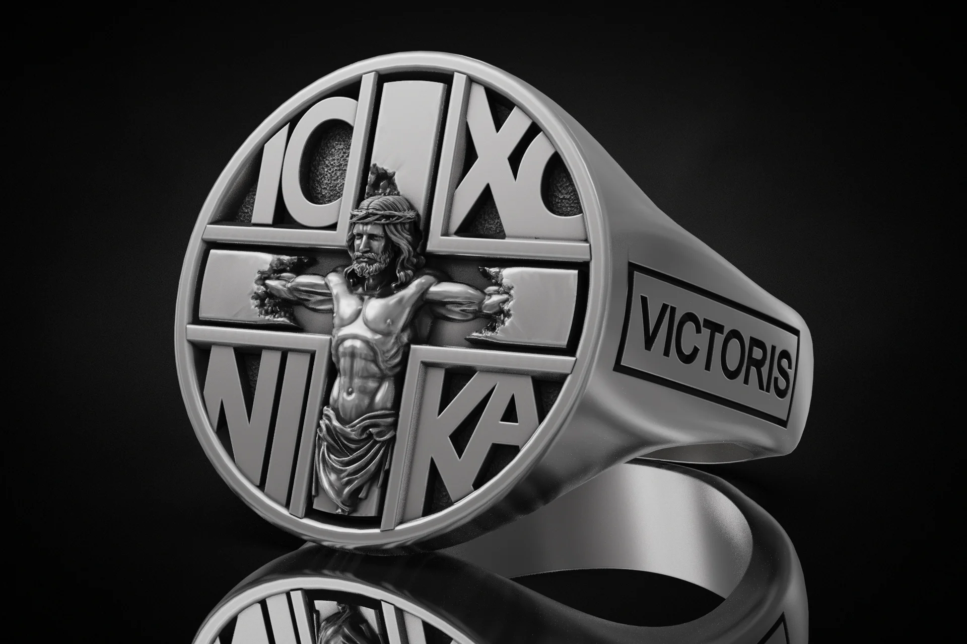 Religious IC XC NIKA Signet Ring — view 2