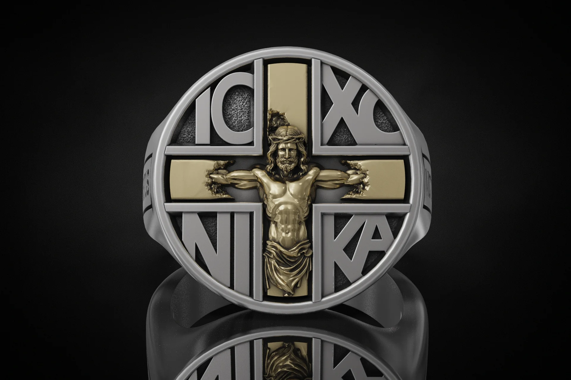 Religious IC XC NIKA Signet Ring — view 4