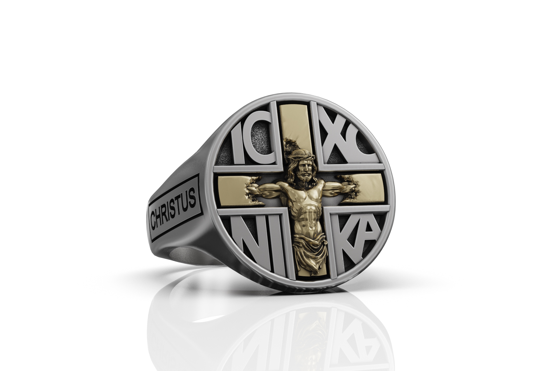 Religious IC XC NIKA Signet Ring — view 7