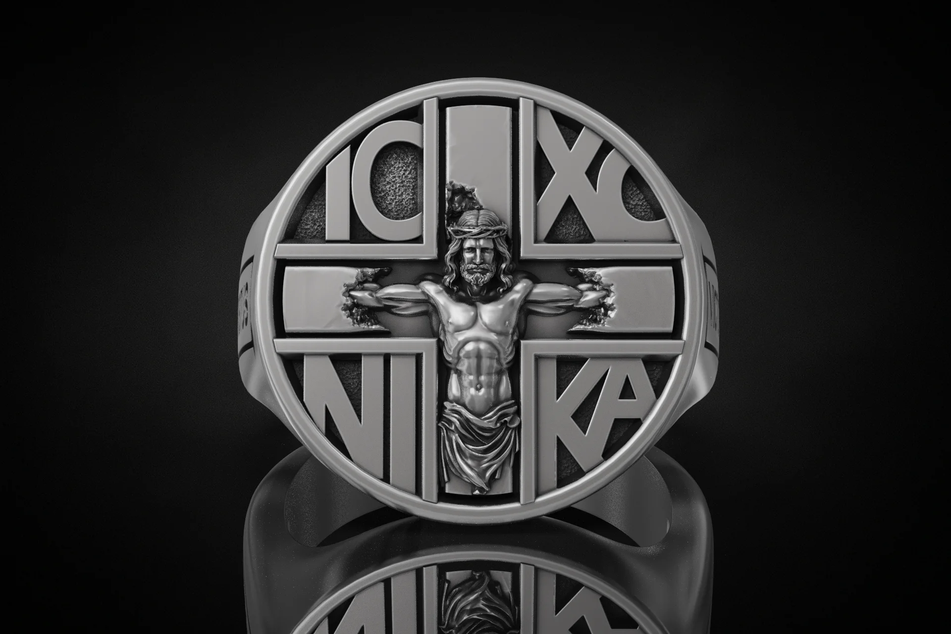 Religious IC XC NIKA Signet Ring — view 3