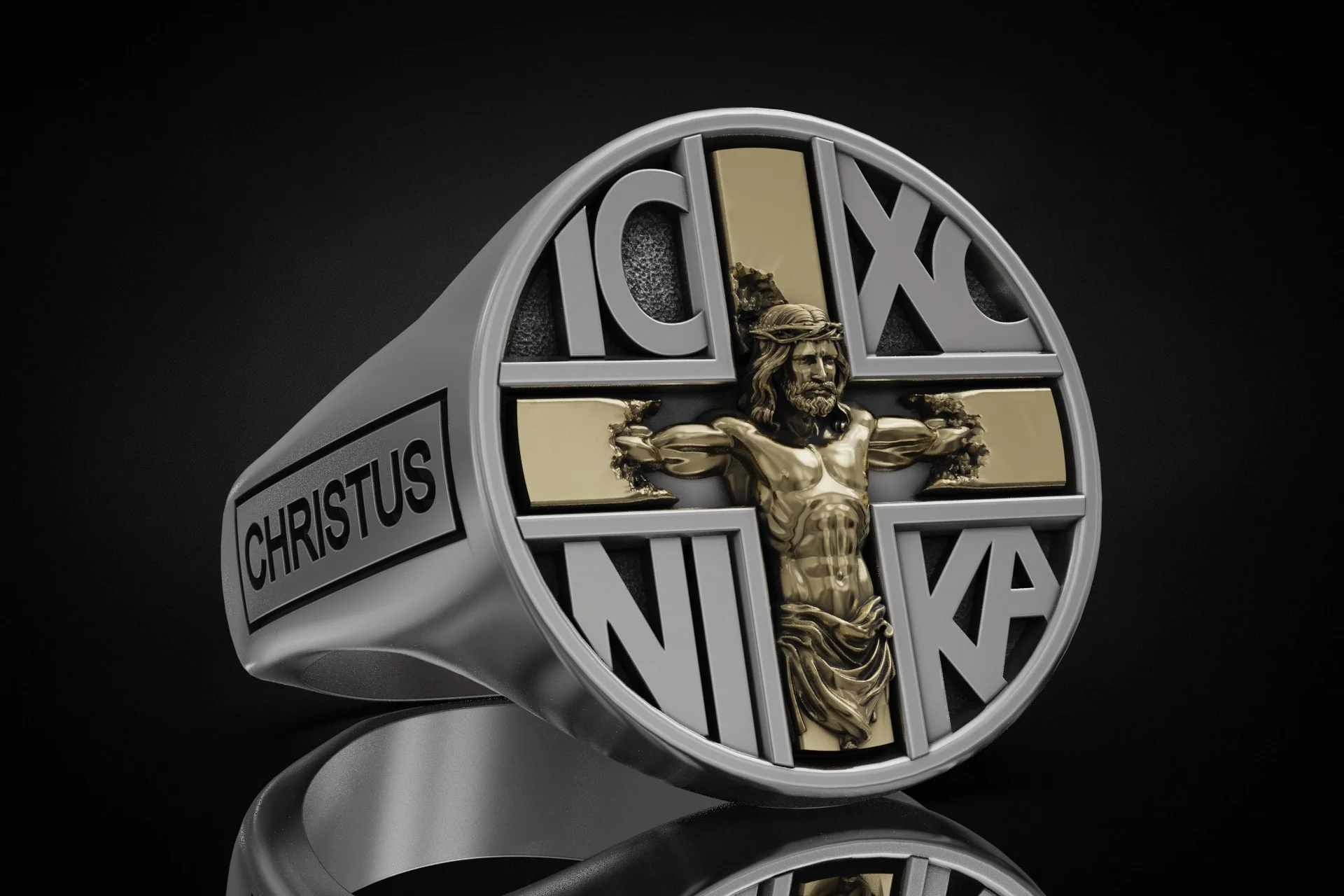 Religious IC XC NIKA Signet Ring — view 5