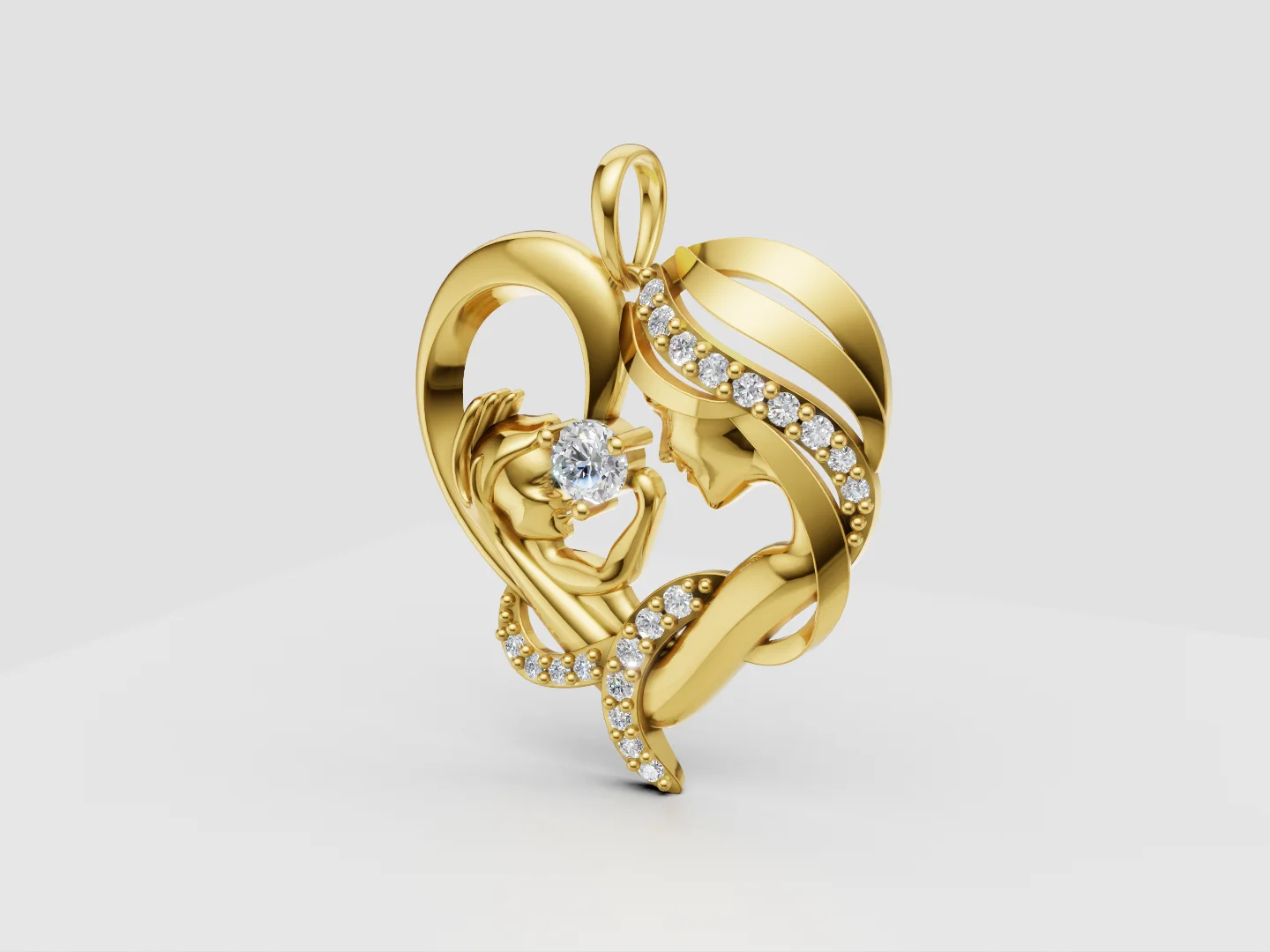 Mother and Child Heart Pendant 3D Model — view 4