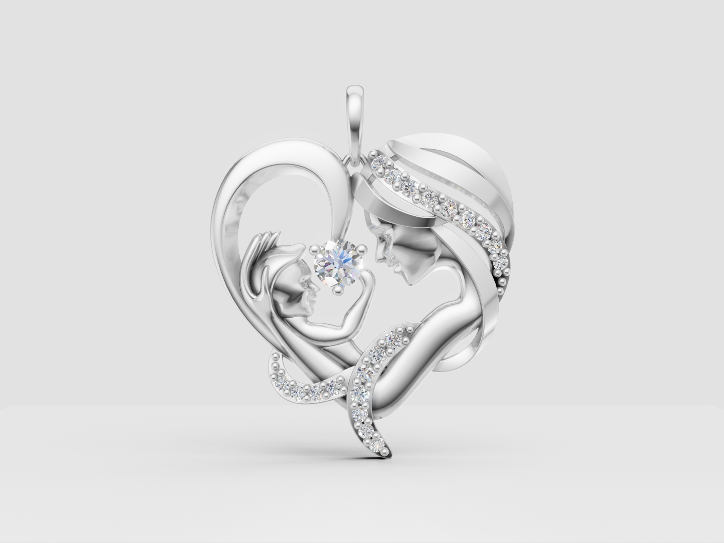 Mother and Child Heart Pendant 3D Model — view 2