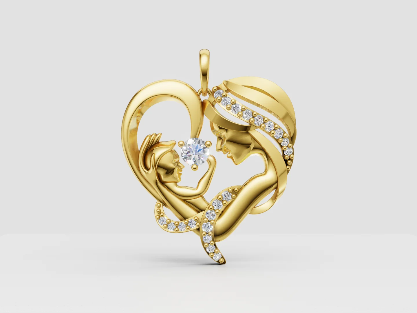Mother and Child Heart Pendant 3D Model
