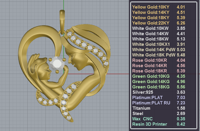 Mother and Child Heart Pendant 3D Model — view 8