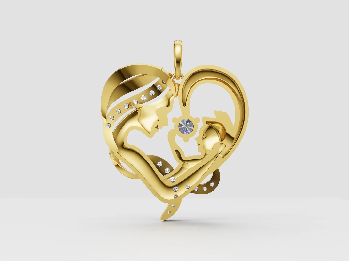 Mother and Child Heart Pendant 3D Model — view 5