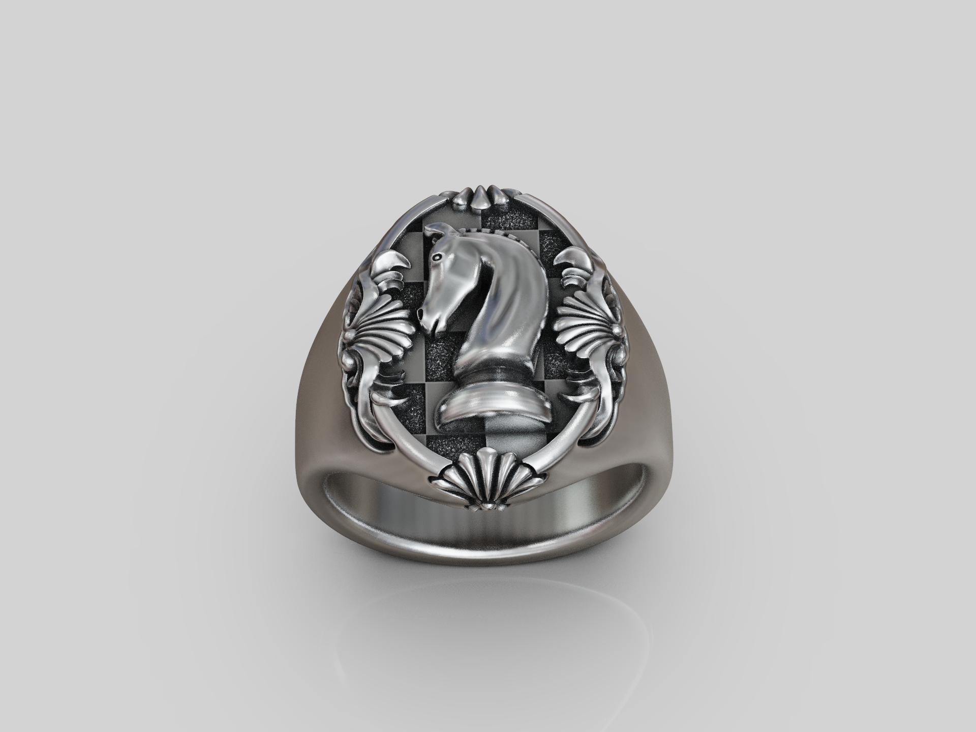 Chess Knight Checkerboard Signet Ring — view 8