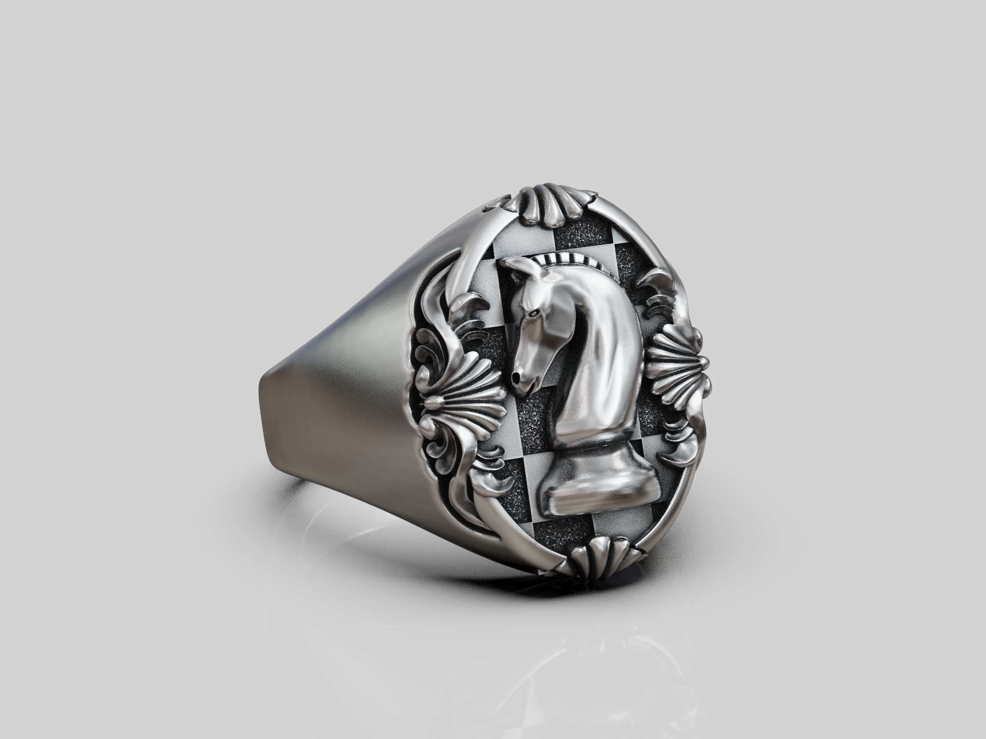 Chess Knight Checkerboard Signet Ring — view 4