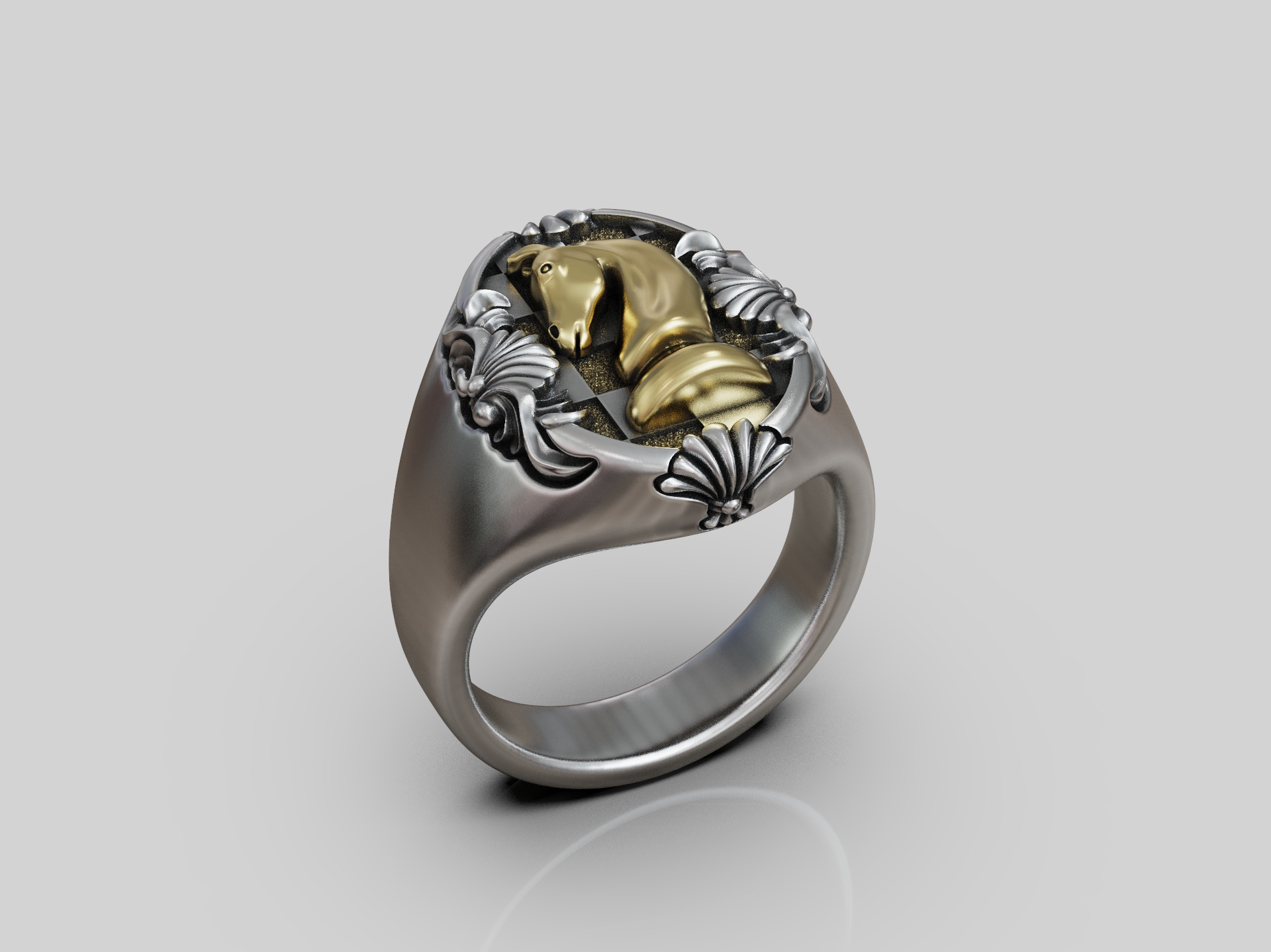 Chess Knight Checkerboard Signet Ring — view 7