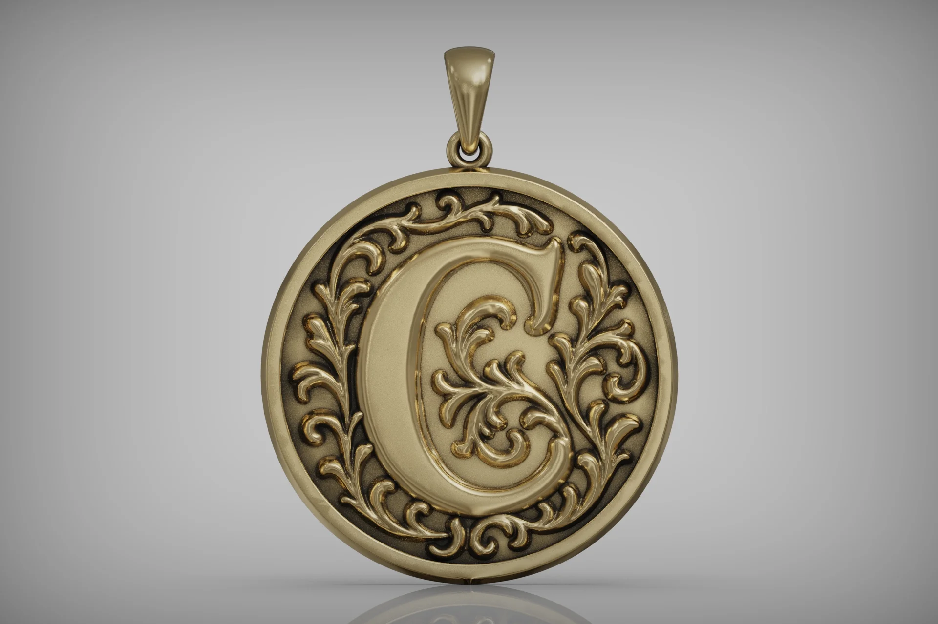 Acanthus Scroll Initial C Round Pendant — view 4