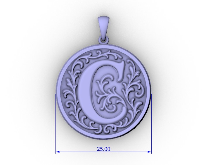 Acanthus Scroll Initial C Round Pendant — view 6