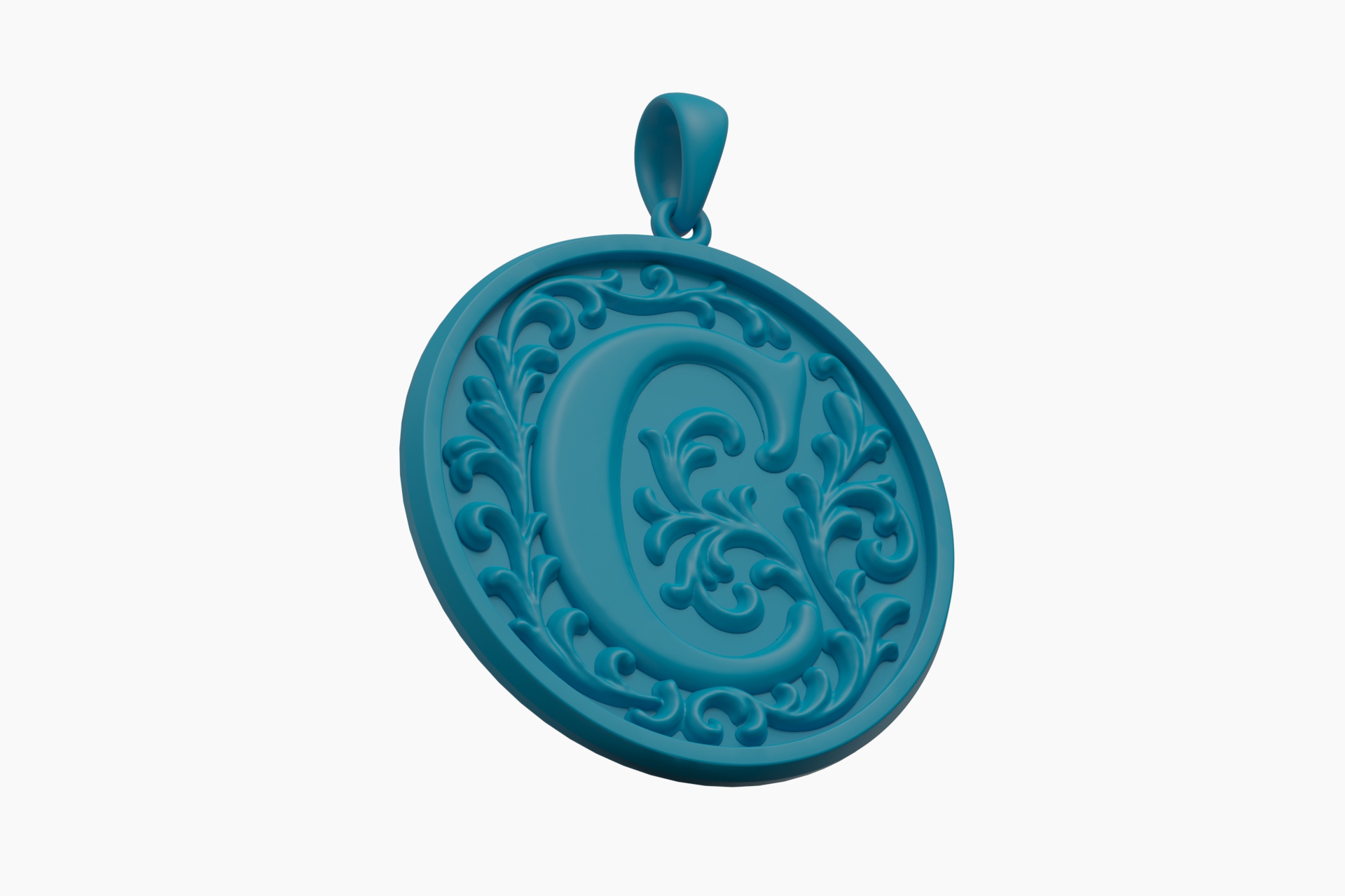 Acanthus Scroll Initial C Round Pendant — view 7
