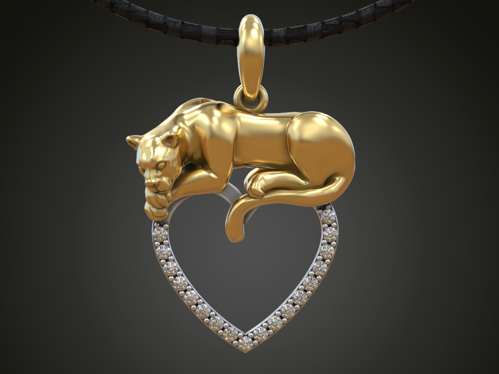 Sculptural Panther and Gem-Set Heart Pendant — view 5