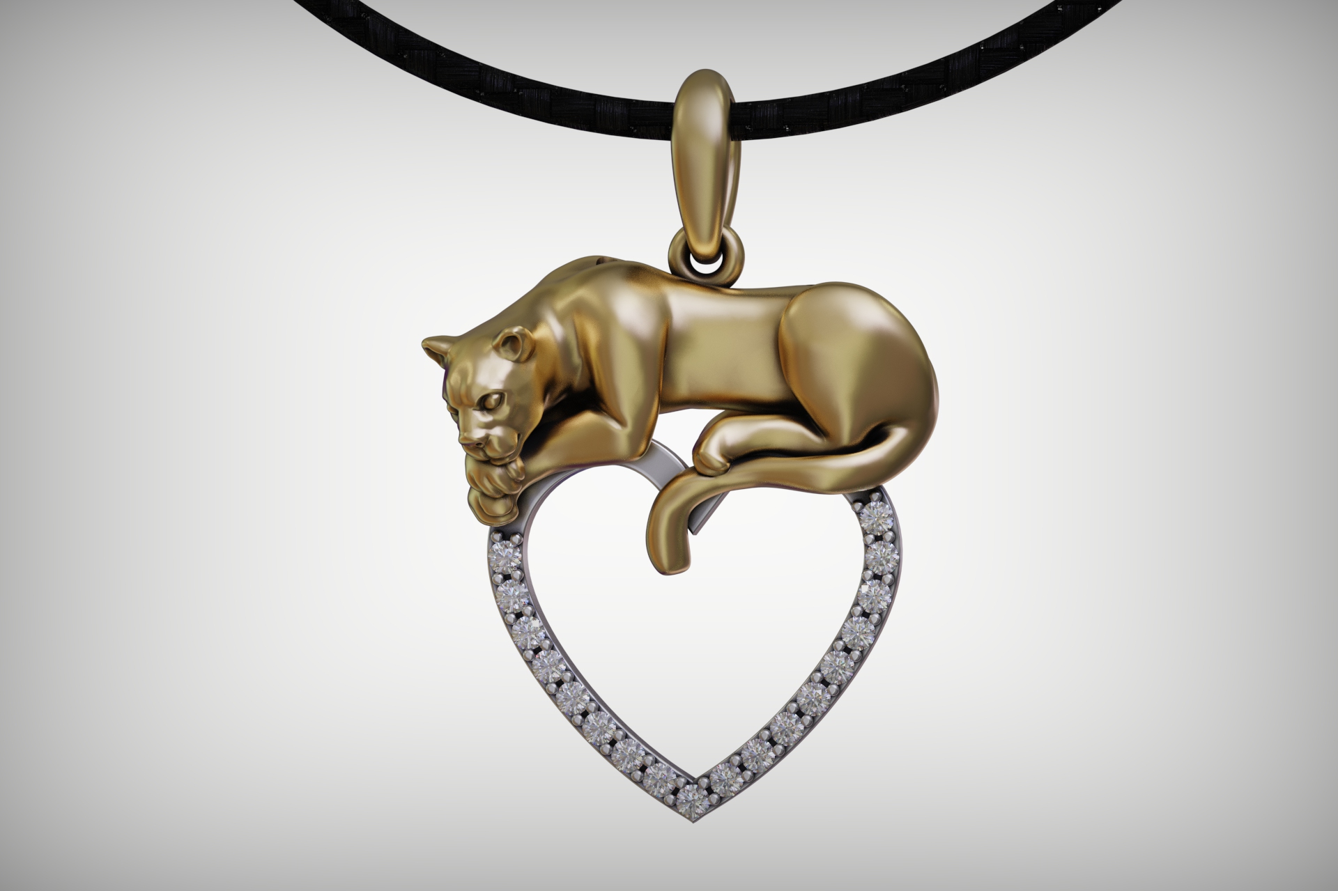Sculptural Panther and Gem-Set Heart Pendant — view 2
