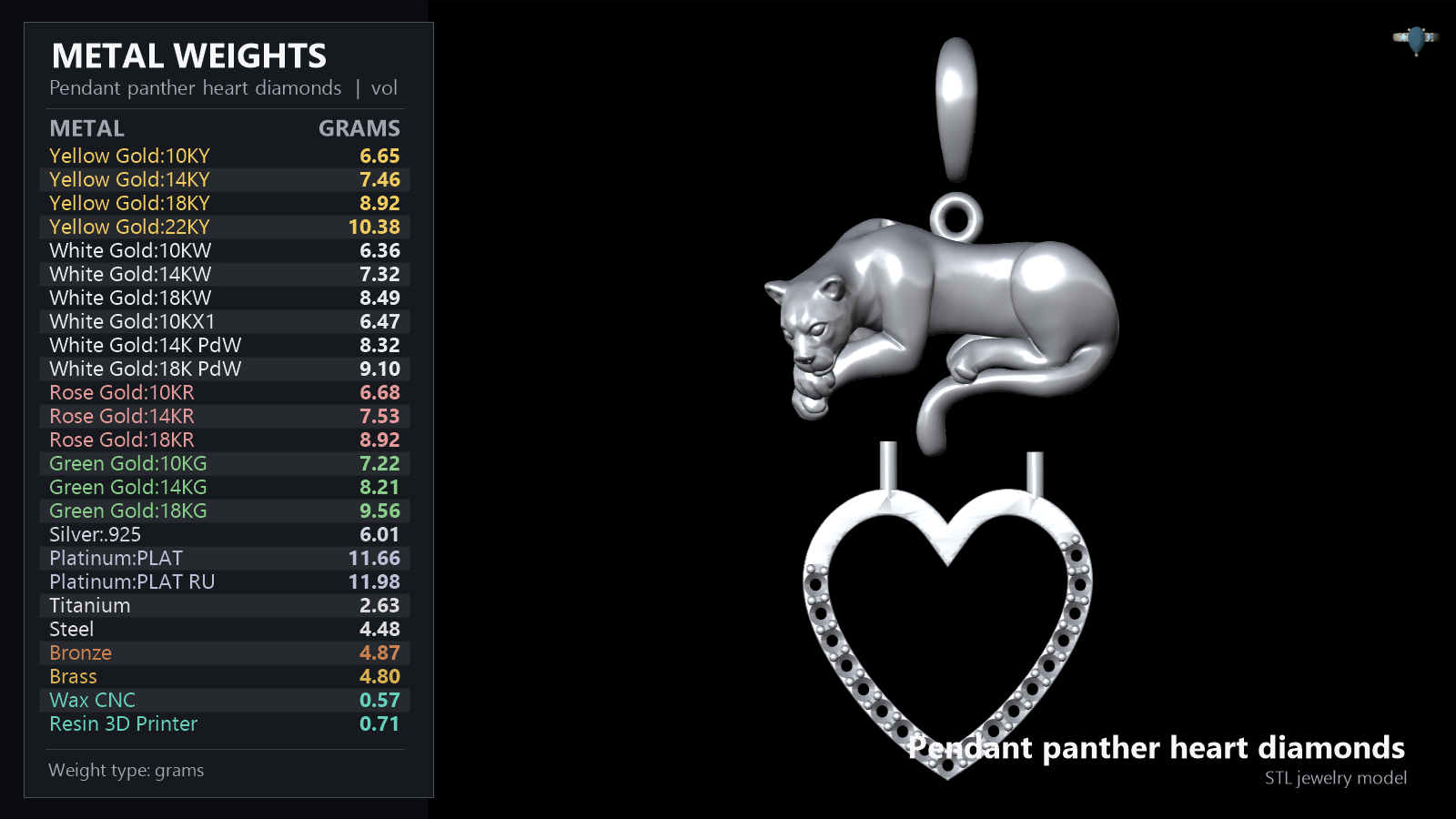 Sculptural Panther and Gem-Set Heart Pendant — view 6