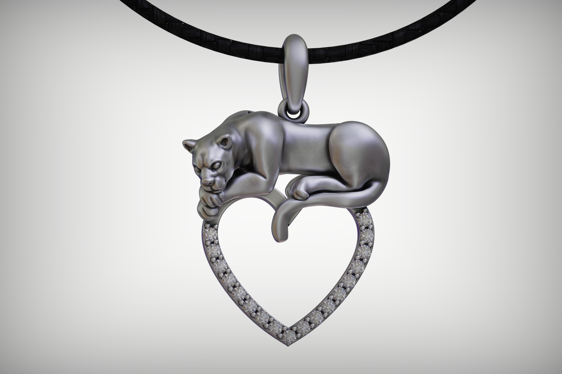 Sculptural Panther and Gem-Set Heart Pendant — view 3