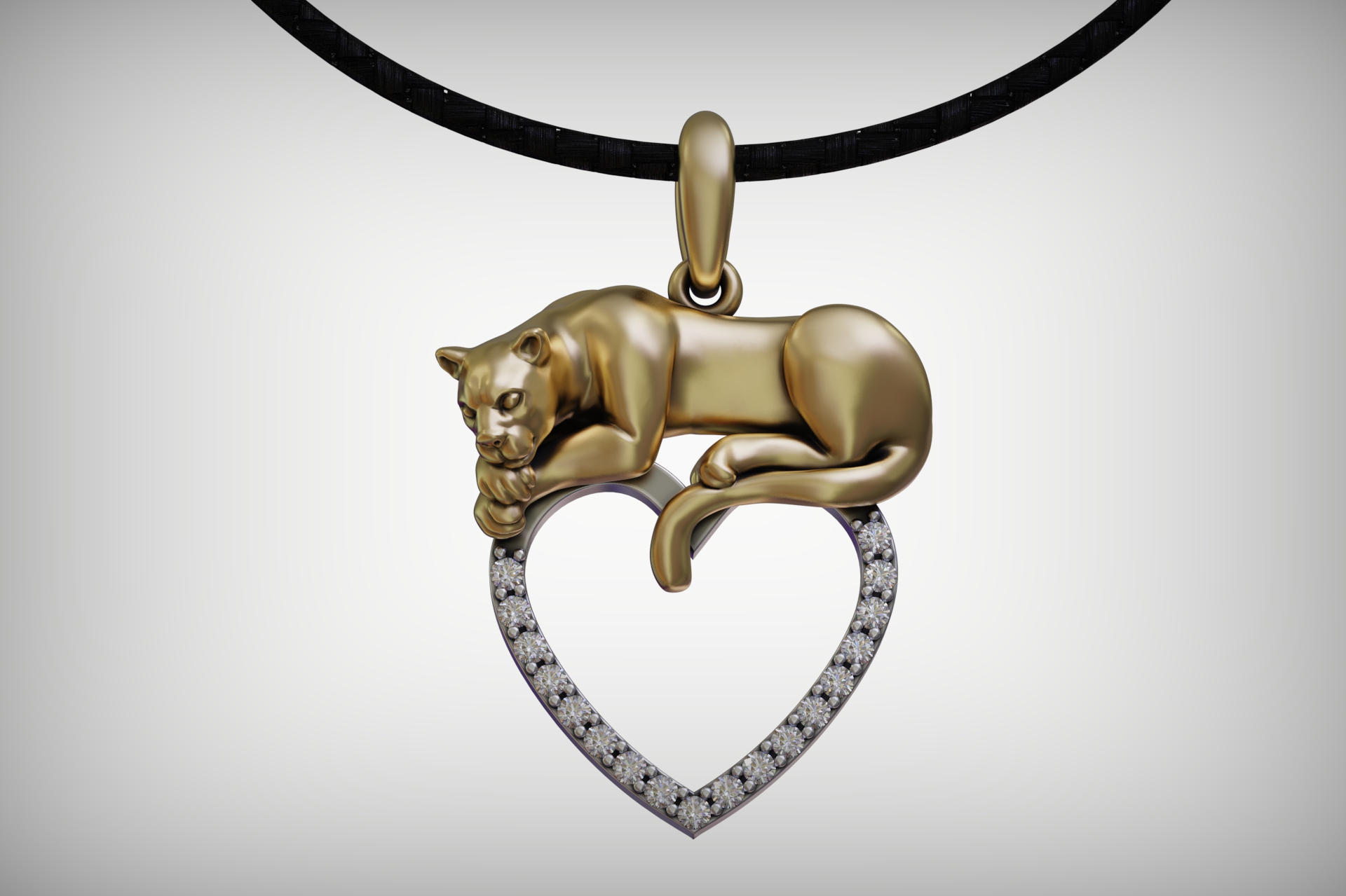 Sculptural Panther and Gem-Set Heart Pendant