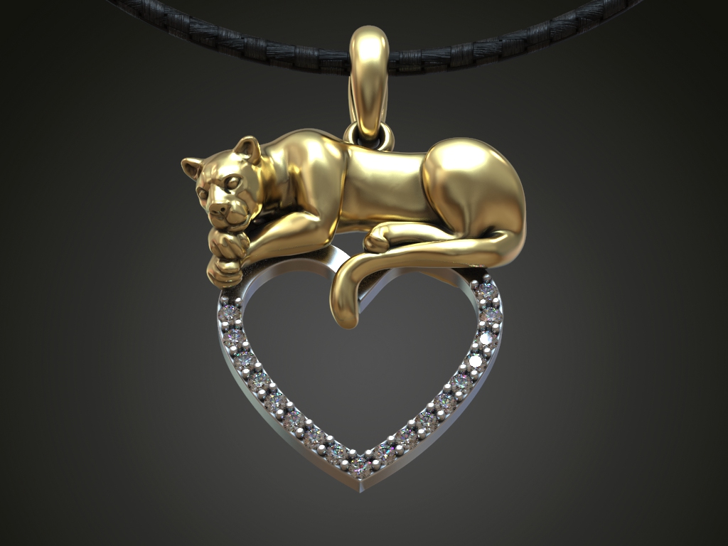 Sculptural Panther and Gem-Set Heart Pendant — view 4