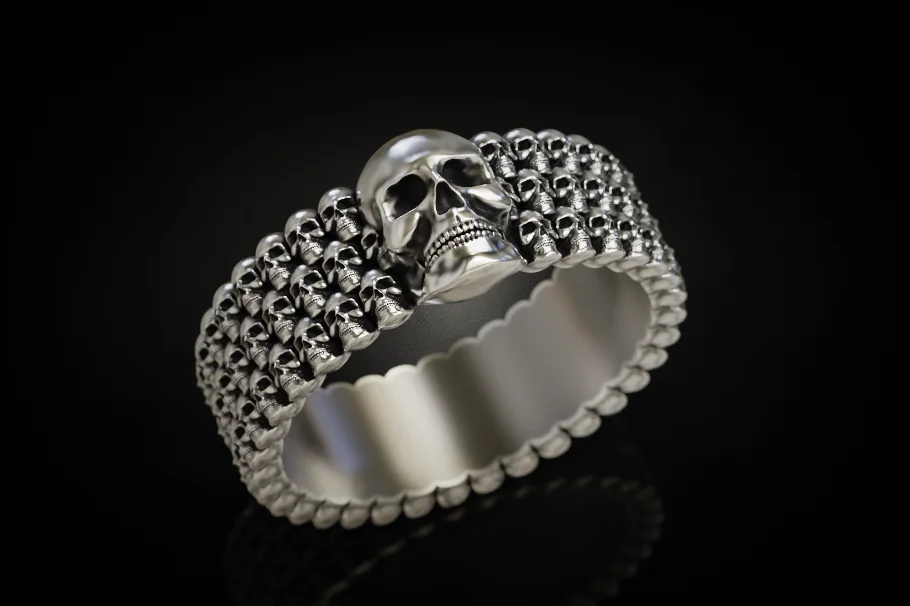 Biker Skull Head Band Ring — view 4