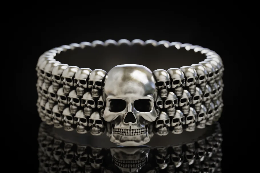 Biker Skull Head Band Ring