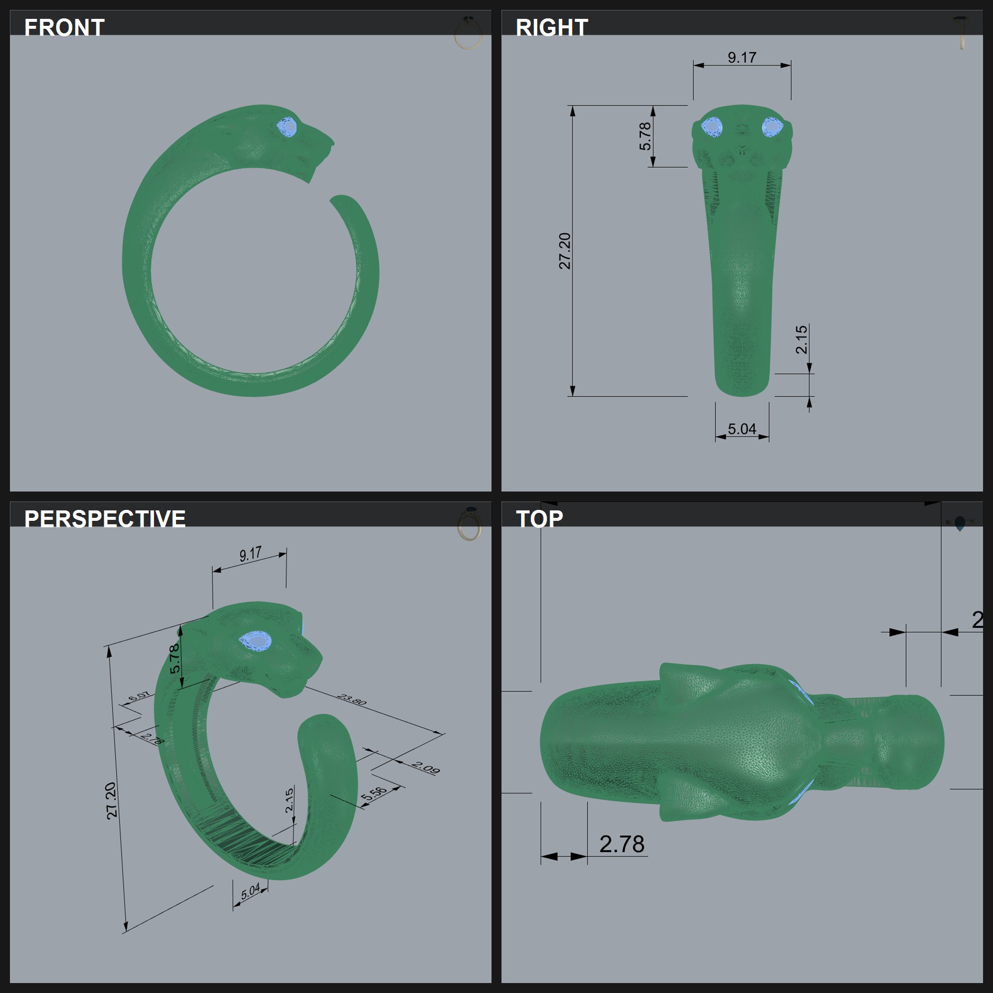 Buy Panther Head Ring CAD Open Shank Jewelry — view 3