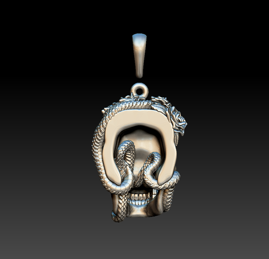 Gothic Serpent and Roses Skull Pendant — view 4