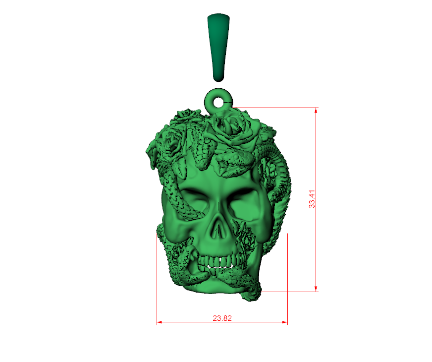 Gothic Serpent and Roses Skull Pendant — view 8
