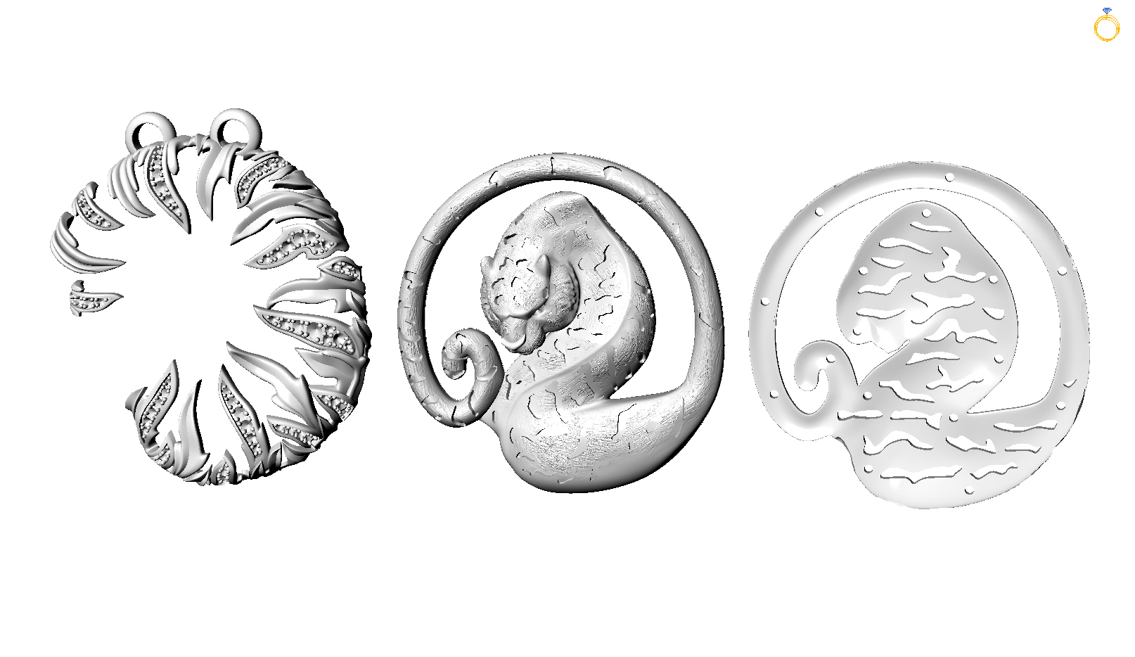 Tiger and Bamboo Gemstone Pendant 3D Model — view 8