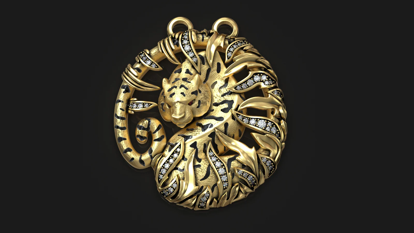Tiger and Bamboo Gemstone Pendant 3D Model — view 5
