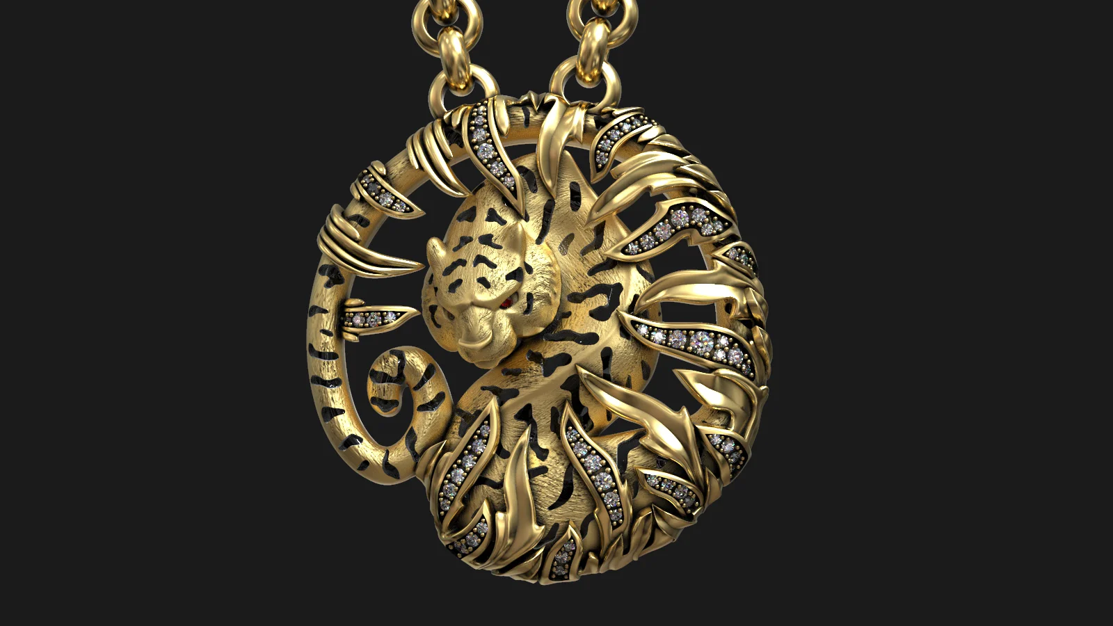 Tiger and Bamboo Gemstone Pendant 3D Model