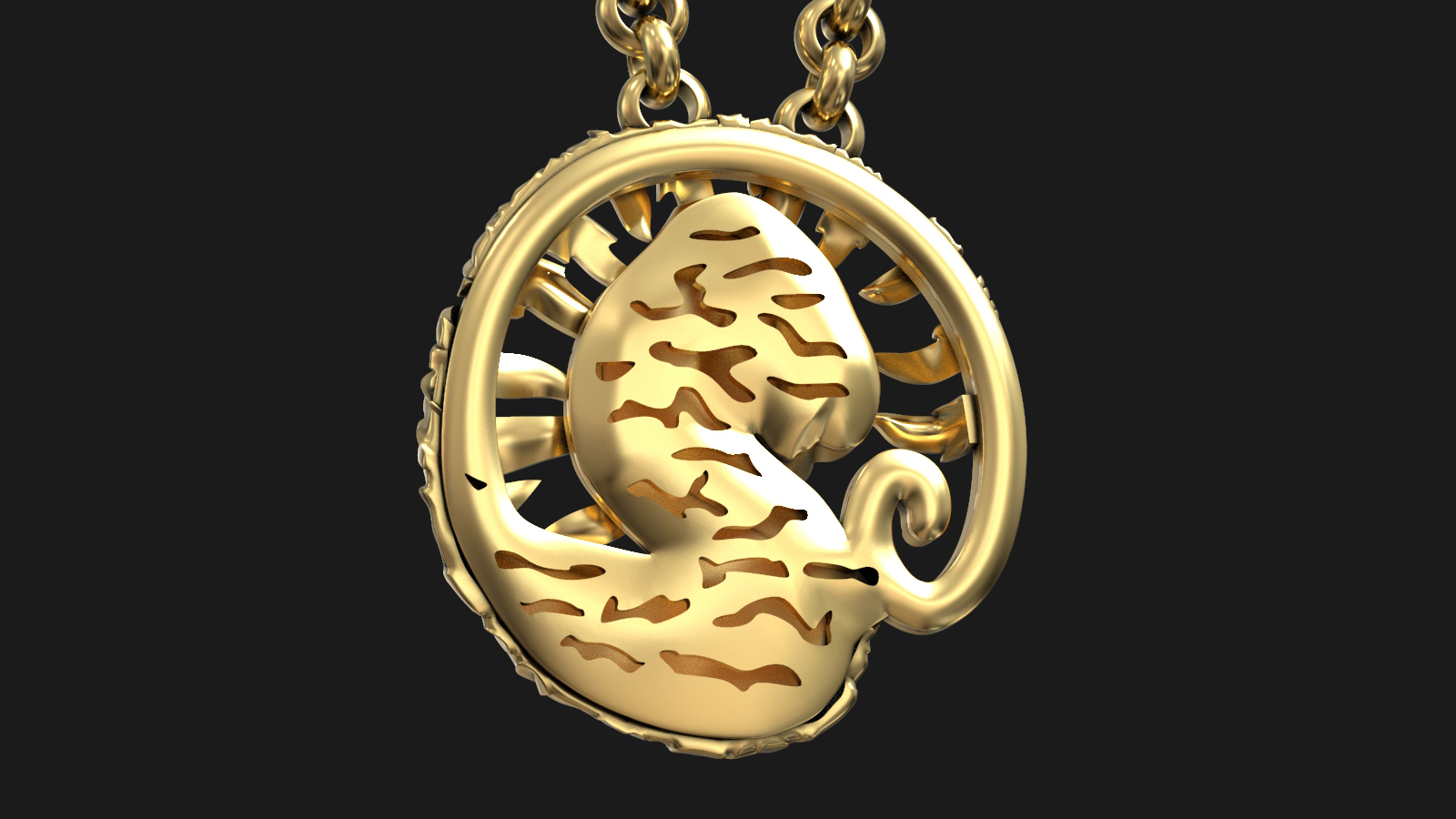 Tiger and Bamboo Gemstone Pendant 3D Model — view 6