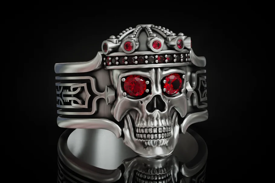 Crown Skull Ring with Geometric Openwork