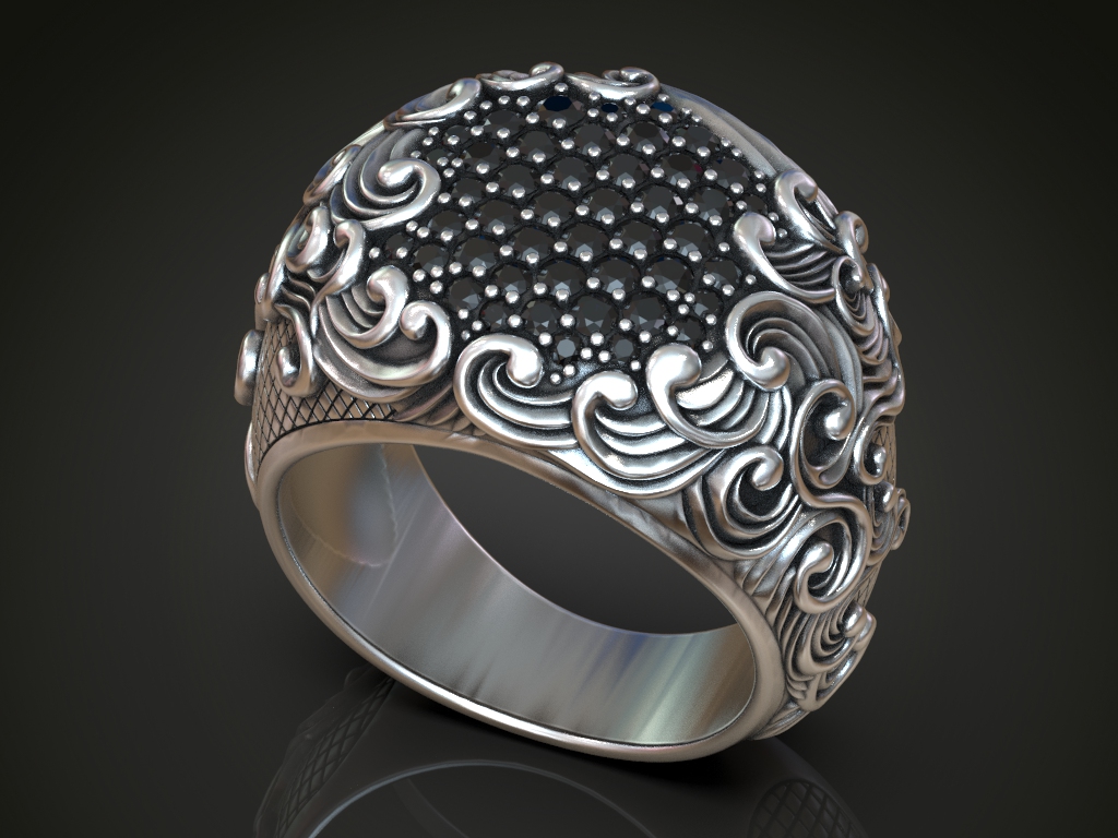 Ornate Baroque Scrollwork Pave Diamond Ring