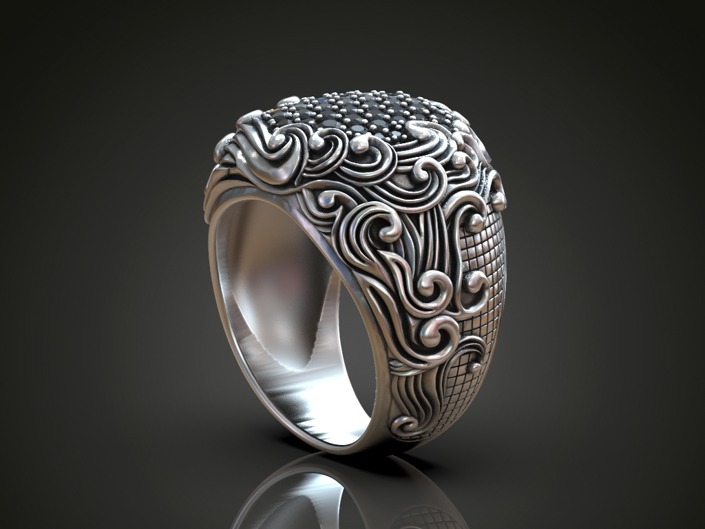 Ornate Baroque Scrollwork Pave Diamond Ring — view 2