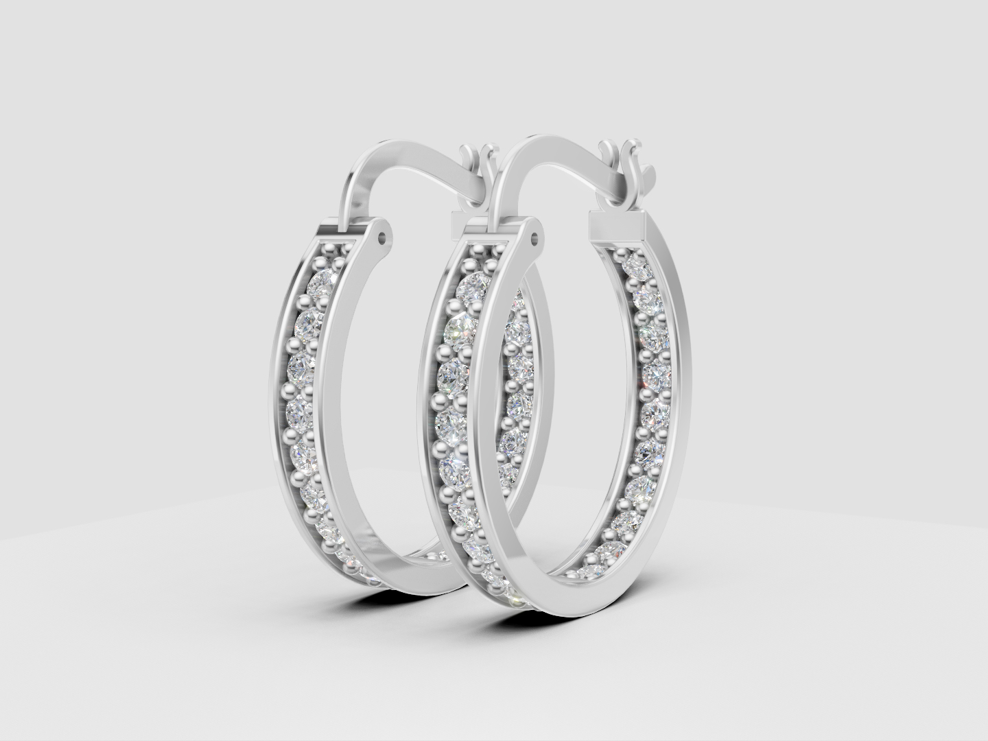 Single-Row Pavé Hoop Earrings 3D Model — view 5